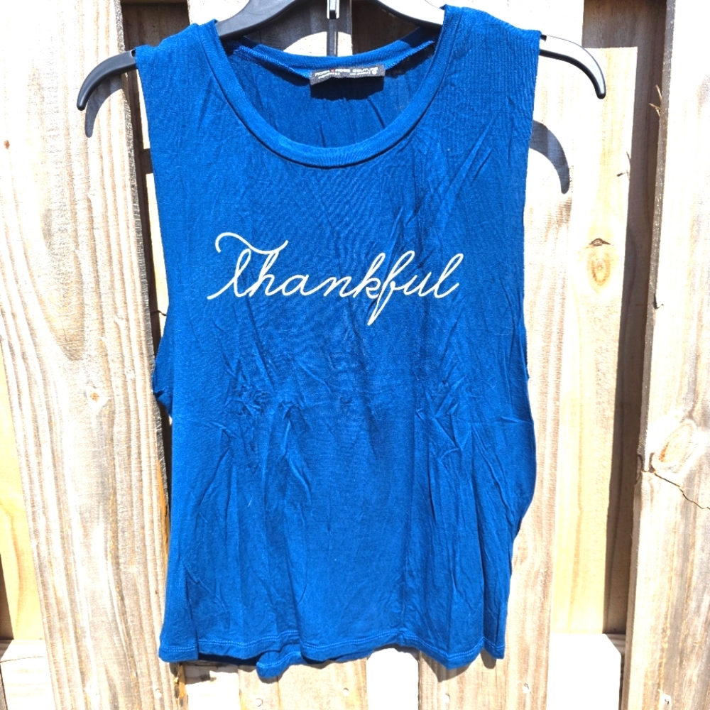 45) ROCK ROSE COUTURE "Thankful" Raw Hem Tank Sz. S